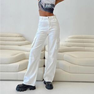 Princess Polly Millard White Cargo Jeans